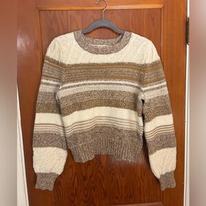 a.n.a Women's Striped Cream and Brown Sweater